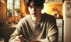 DALL·E 2025-03-15 08.49.59 - A young Korean man sitting at a table in a cozy kitchen, drinking hot soup for a hangover recovery. He looks slightly tired but relieved, wearing casu.jpg