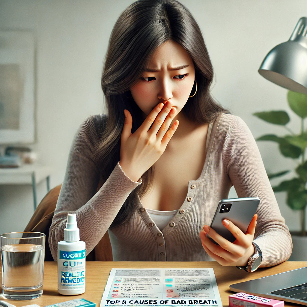 DALL·E 2025-04-06 15.02.15 - A realistic photo of the same Korean woman in her 30s from previous images, now sitting at a desk with a concerned expression, covering her mouth slig.jpg